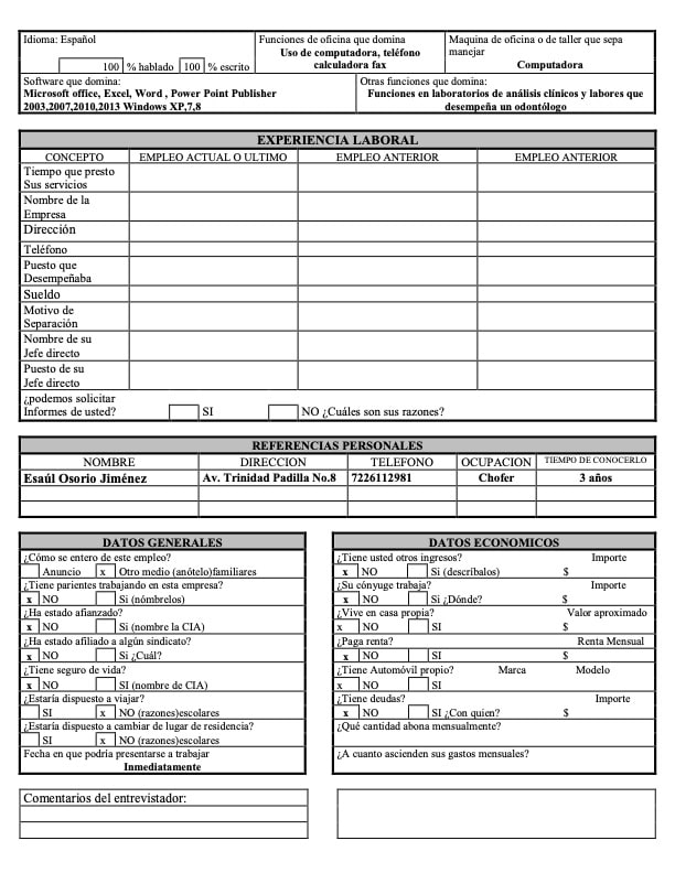 ejemplos de solicitud de empleo llenas