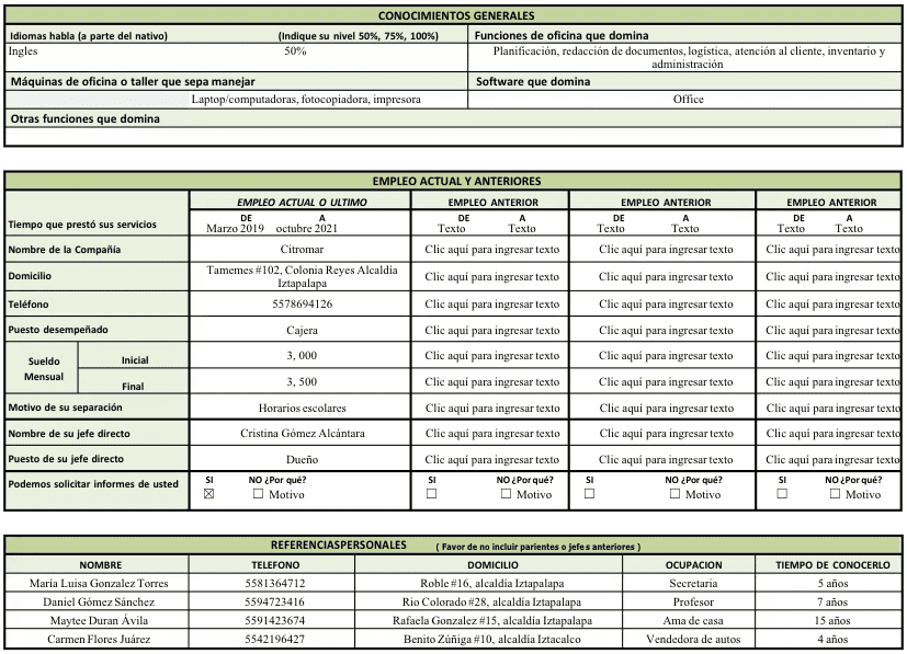 solicitud de empleo llena