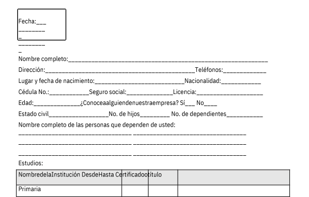solicitud de empleo word