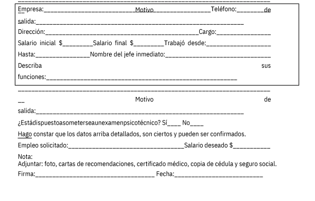 solicitud de empleo en word